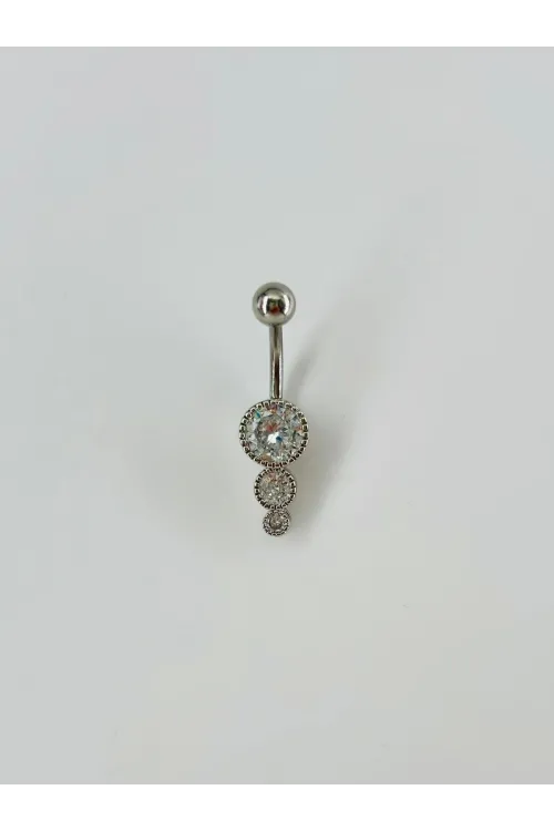 Rodyum Zirkon Taşlı Bar Ve Top: Çelik Göbek - Pg0036