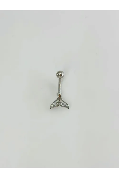 Rodyum Zirkon Taşlı Bar Ve Top: Çelik Göbek - Pg0146