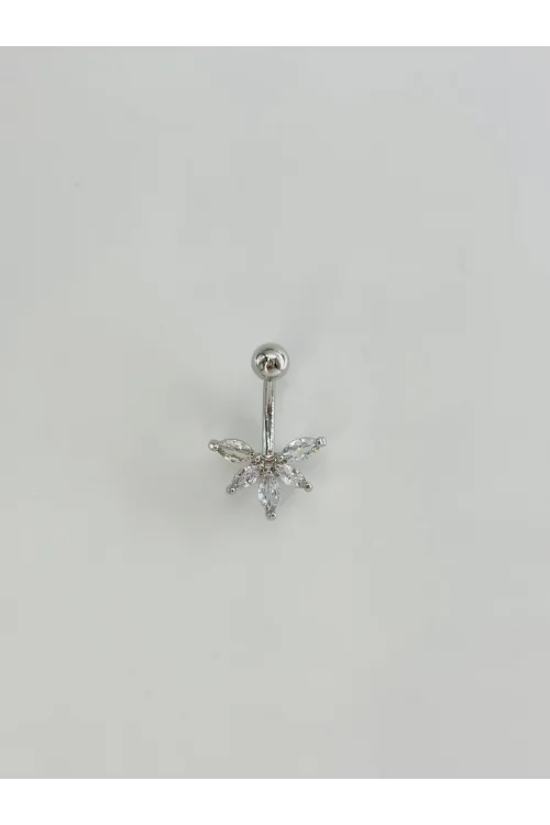 Rodyum Zirkon Taşlı Bar Ve Top: Çelik Göbek - Pg0154