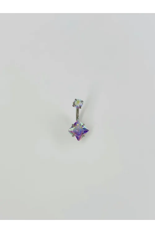 Rodyum Zirkon Taşlı Çelik Göbek - Pg0007