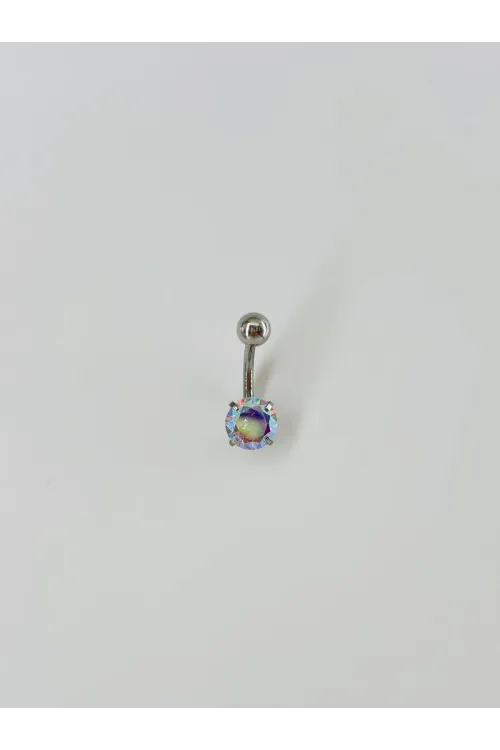 Rodyum Zirkon Taşlı Çelik Göbek - Pg0011