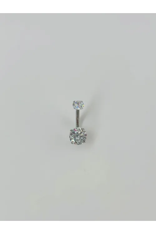 Rodyum Zirkon Taşlı Çelik Göbek - Pg0034