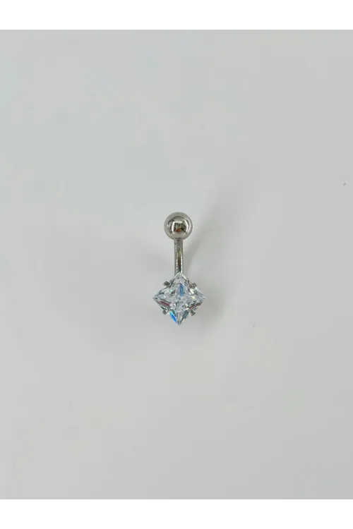 Rodyum Zirkon Taşlı Çelik Göbek - Pg0040