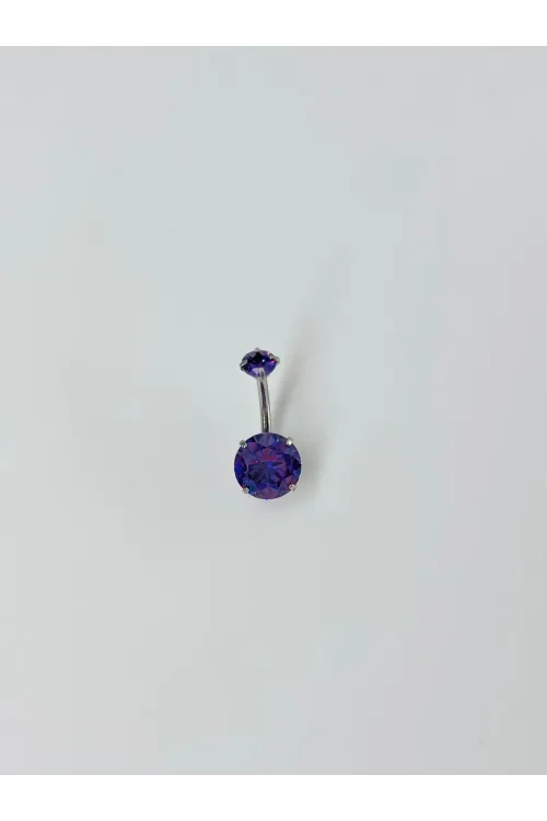 Rodyum Zirkon Taşlı Çelik Göbek - Pg0068