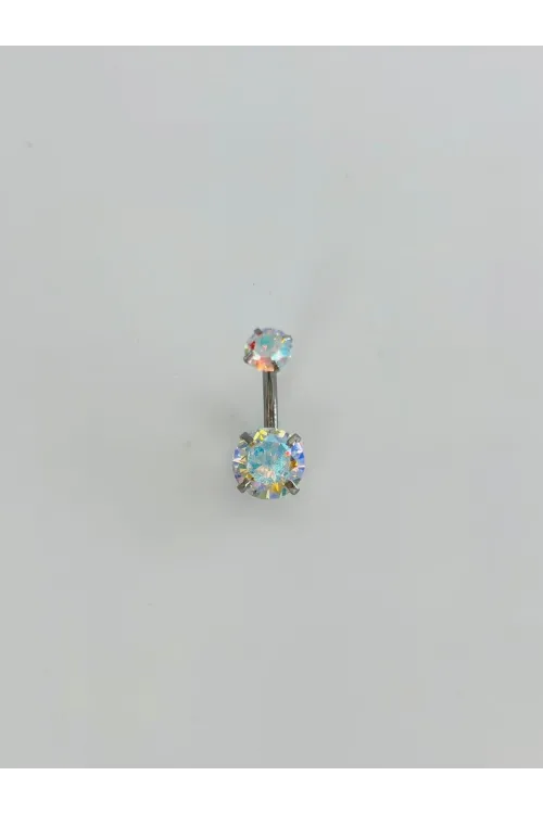 Rodyum Zirkon Taşlı Çelik Göbek - Pg0132