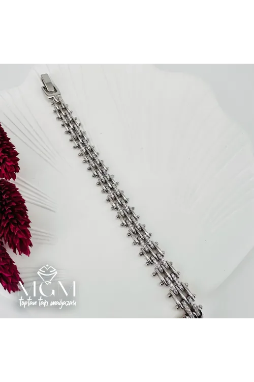 Rodyum Zirkon Taşlı Pirinç Bileklikler 19,5 Cm - IEG0052
