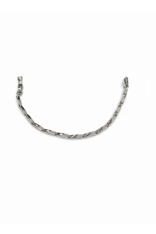 Rodyum Zirkon Taşlı Pirinç Cm Bileklik 17+2 Cm  - Kbl0434