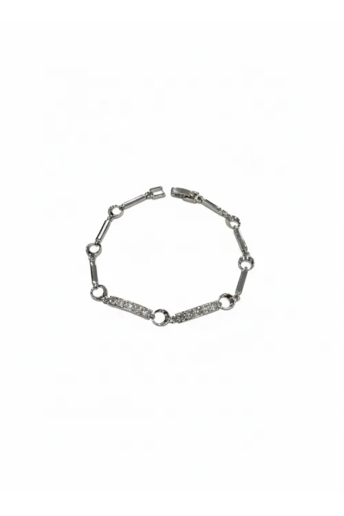 Rodyum Zirkon Taşlı Pirinç Cm Bileklik 17+2 Cm  - Kbl0435