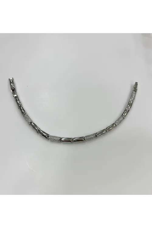Rodyum Zirkon Taşlı Pirinç Cm Bileklik 17+2 Cm  - Kbl0438