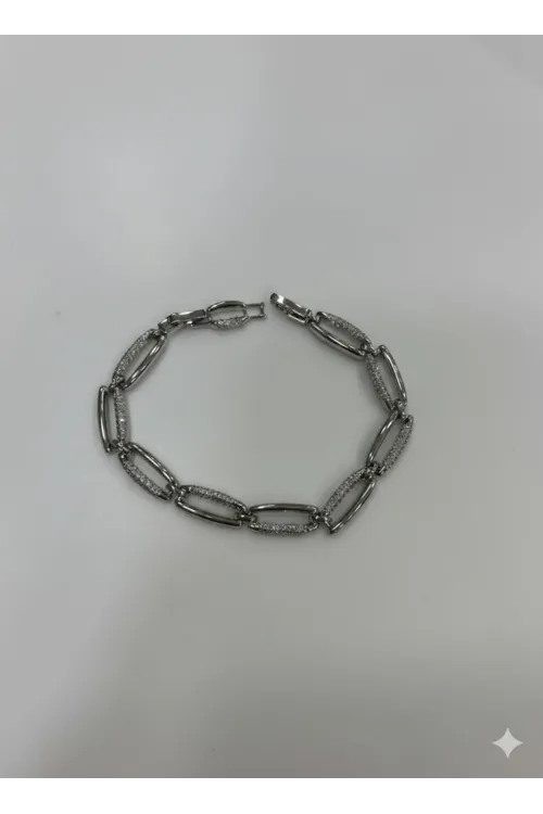 Rodyum Zirkon Taşlı Pirinç Cm Bileklik 17+2 Cm  - Kbl0439