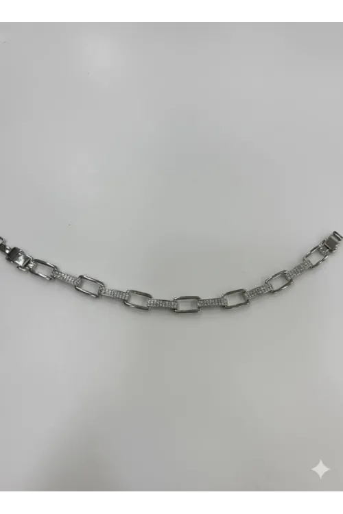 Rodyum Zirkon Taşlı Pirinç Cm Bileklik 17+2 Cm  - Kbl0440