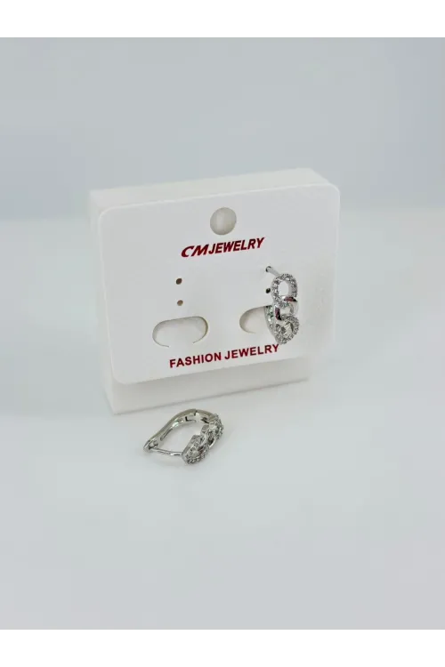 Rodyum Zirkon Taşlı Pirinç Küpeler - Kp00453