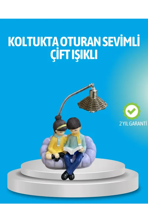 Romantik Çift Figürlü Okuyan Çift Masa Lambası Dekoratif Led Aydınlatma