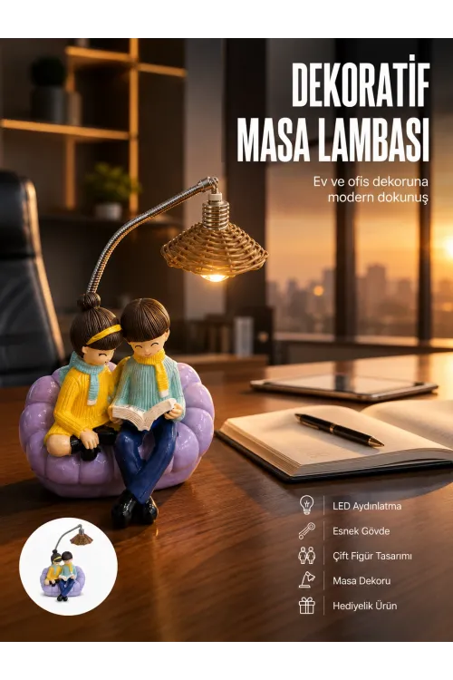 Romantik Çift Temalı Dekoratif Masa Lambası Yumuşak Led Işık