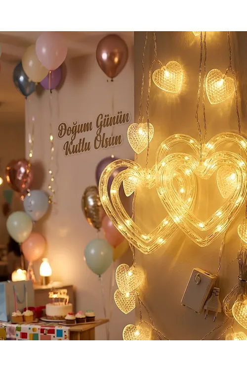 Romantik Kalp Led Işık Neon Görünümlü Dekoratif Oda Lambası