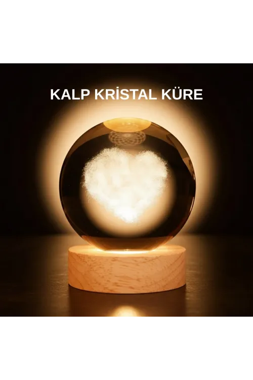 Romantik Kalpli Kristal Cam Küre Usb’li Işıklı Dekoratif Obje