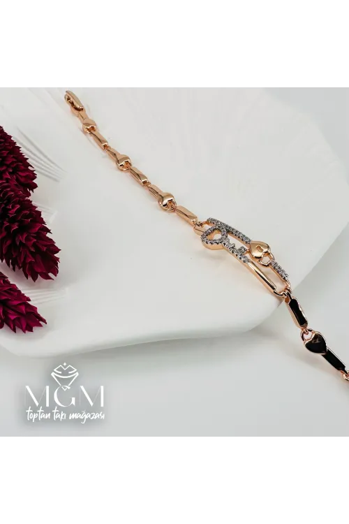 Rose  Zirkon Taşlı Pirinç Bileklikler 17+2 Cm - IEG0072