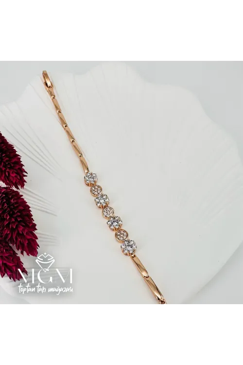 Rose  Zirkon Taşlı Pirinç Bileklikler 18,5 Cm - Kbl0048