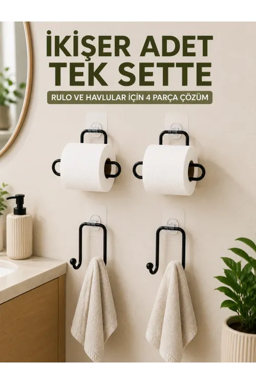 Rulo Kağıt Tutucu Ve Havlu Bez Askılığı Seti 2’şer Adet Toplam 4 Parça