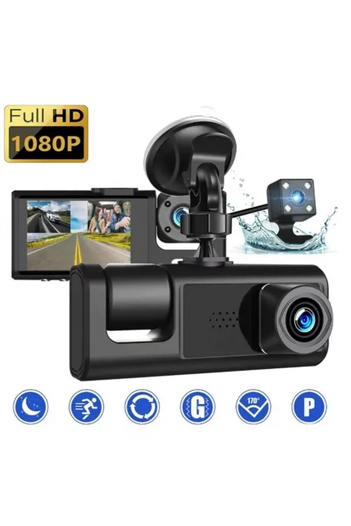S-1 1080p Araç İçi Kamera 3 Kameralı ( Ön Görüş - Geri Görüş - İç Görüş ) Gece Görüşlü