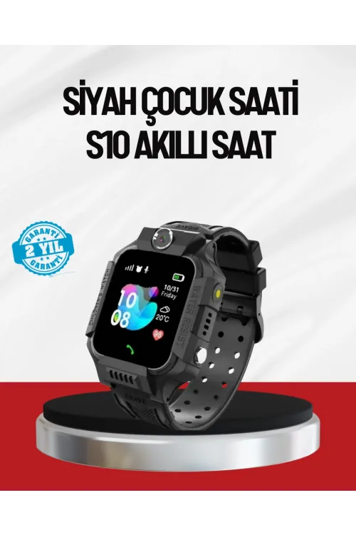 S10 Akıllı Çocuk Saati Siyah Model Çift Yönlü Konuşma Ve Sos
