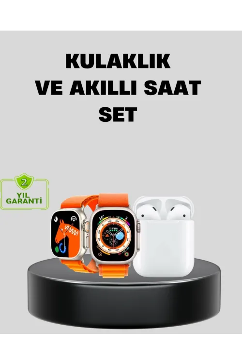 S8 Ultra Akıllı Saat Ve Bluetooth Kablosuz Kulaklık 2’li Set