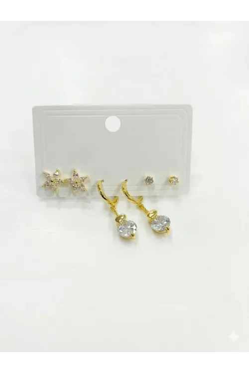 Sallantılı Çiçek Detaylı Altılı Küpe - Kp00623