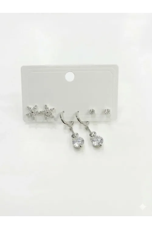 Sallantılı Çiçek Detaylı Altılı Küpe - Kp00624