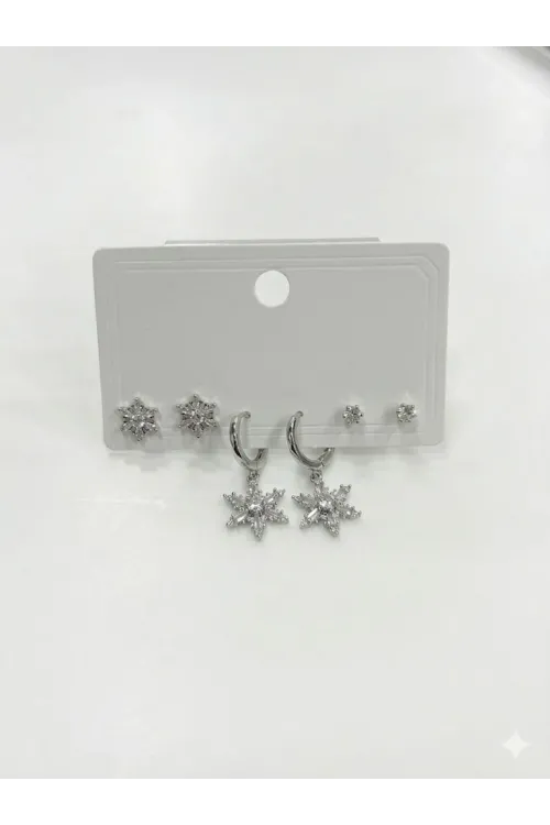 Sallantılı Kar Tanesi Detaylı Altılı Küpe - Kp00618