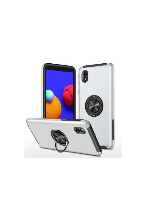 Samsung Galaxy A01 Core Kılıf Elit Yüzüklü Kapak - Gümüş
