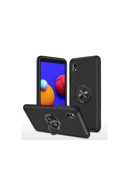 Samsung Galaxy A01 Core Kılıf Elit Yüzüklü Kapak - Siyah