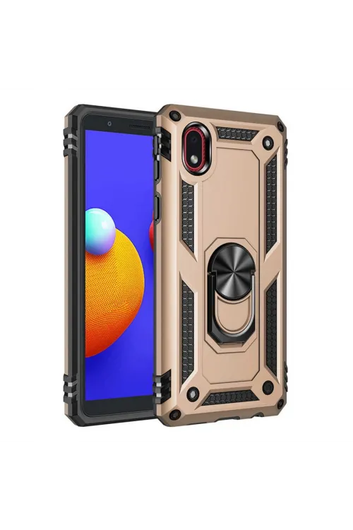 Samsung Galaxy A01 Core Kılıf Sofya Yüzüklü Silikon Kapak - Gold