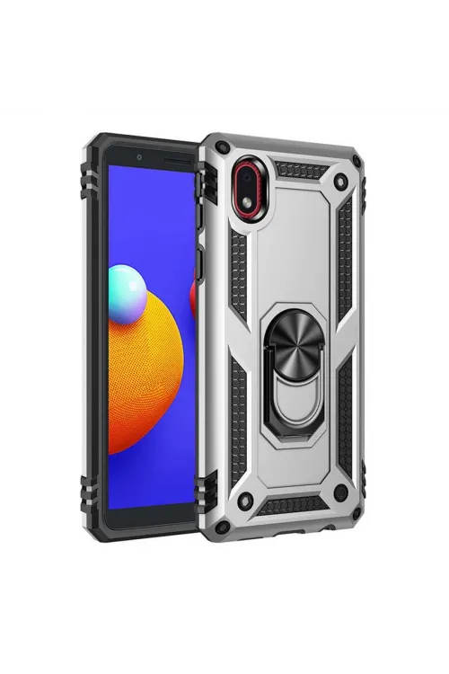 Samsung Galaxy A01 Core Kılıf Sofya Yüzüklü Silikon Kapak - Gümüş
