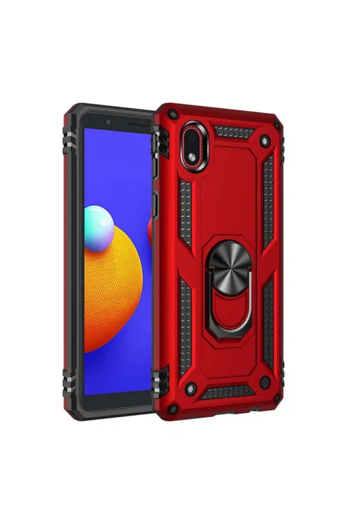 Samsung Galaxy A01 Core Kılıf Sofya Yüzüklü Silikon Kapak - Kırmızı
