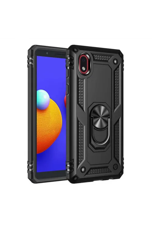 Samsung Galaxy A01 Core Kılıf Sofya Yüzüklü Silikon Kapak - Siyah