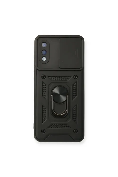 Samsung Galaxy A02 Kılıf Pars Lens Yüzüklü Silikon - Siyah