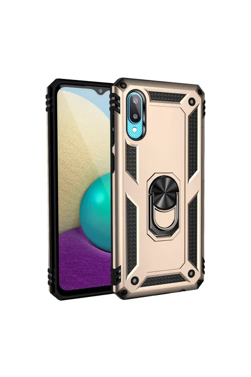 Samsung Galaxy A02 Kılıf Sofya Yüzüklü Silikon Kapak - Gold