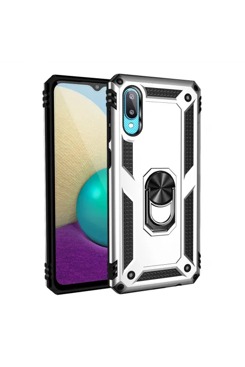 Samsung Galaxy A02 Kılıf Sofya Yüzüklü Silikon Kapak - Gümüş