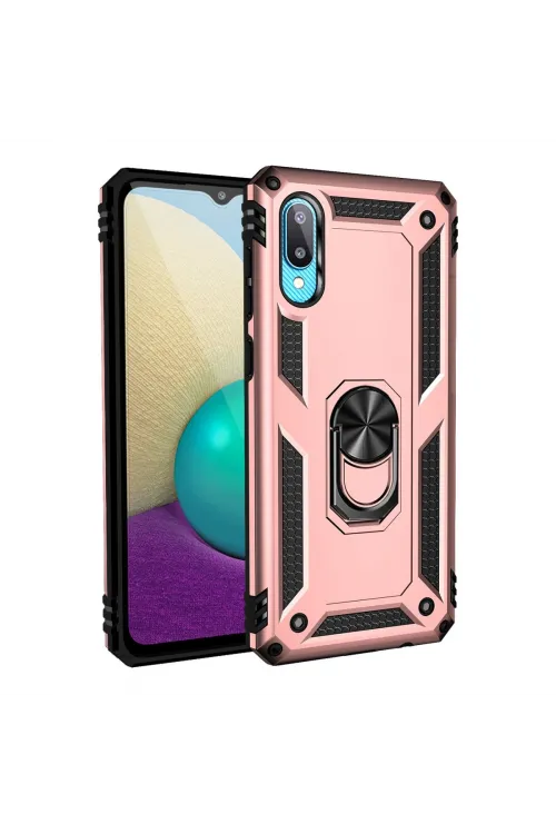 Samsung Galaxy A02 Kılıf Sofya Yüzüklü Silikon Kapak - Rose
