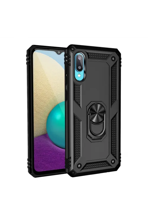 Samsung Galaxy A02 Kılıf Sofya Yüzüklü Silikon Kapak - Siyah
