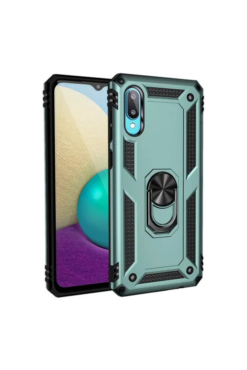 Samsung Galaxy A02 Kılıf Sofya Yüzüklü Silikon Kapak - Yeşil