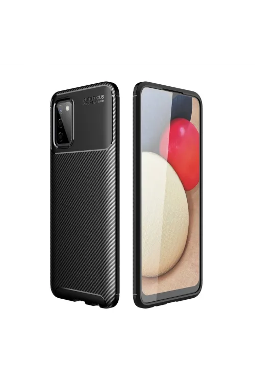 Samsung Galaxy A02s Kılıf Auto Focus Karbon Kapak - Siyah