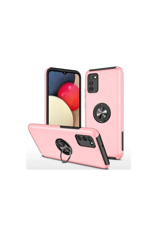 Samsung Galaxy A02s Kılıf Elit Yüzüklü Kapak - Pembe
