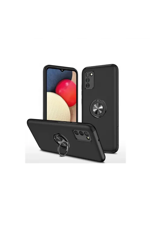 Samsung Galaxy A02s Kılıf Elit Yüzüklü Kapak - Siyah