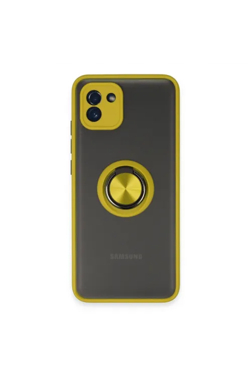 Samsung Galaxy A03 Kılıf Montreal Yüzüklü Silikon Kapak - Sarı