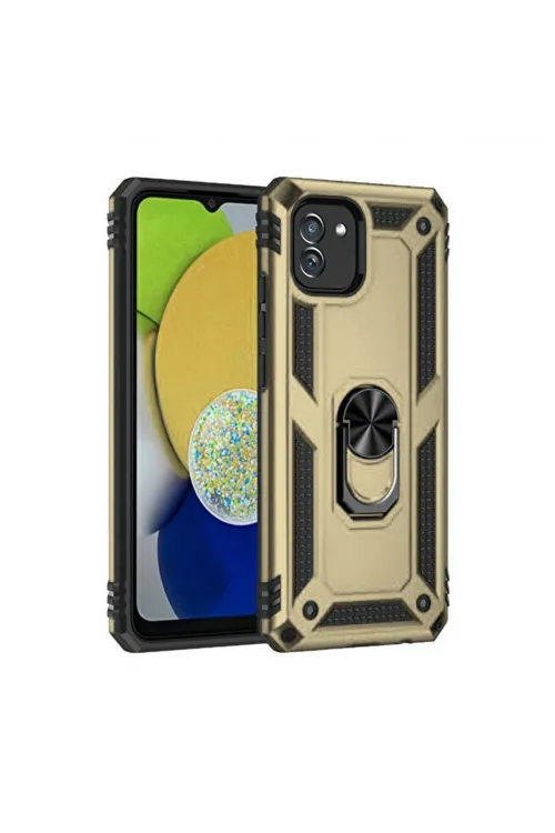Samsung Galaxy A03 Kılıf Sofya Yüzüklü Silikon Kapak - Gold