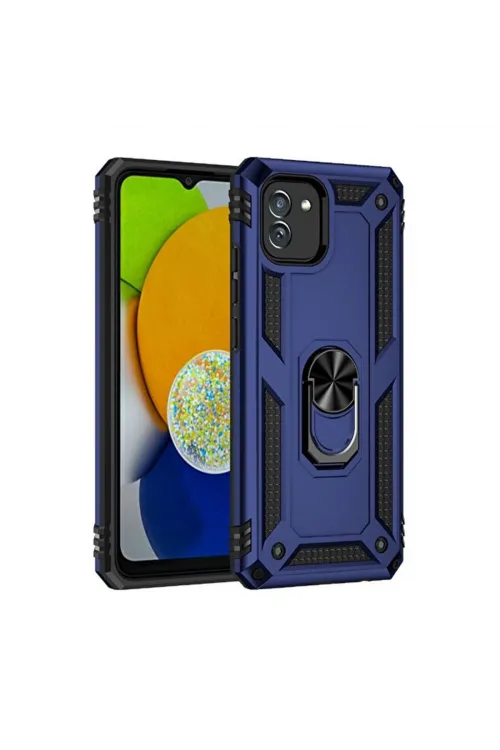 Samsung Galaxy A03 Kılıf Sofya Yüzüklü Silikon Kapak - Lacivert