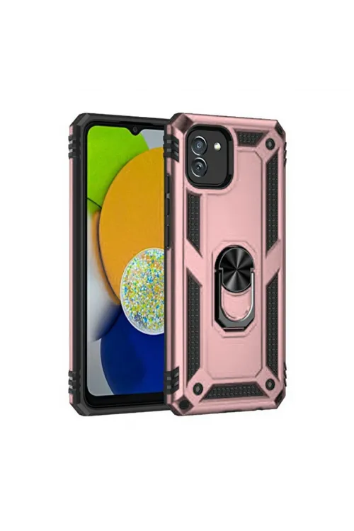 Samsung Galaxy A03 Kılıf Sofya Yüzüklü Silikon Kapak - Rose