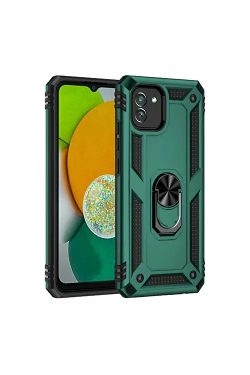 Samsung Galaxy A03 Kılıf Sofya Yüzüklü Silikon Kapak - Yeşil