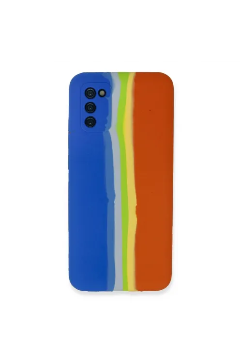 Samsung Galaxy A03s Kılıf Ebruli Lansman Silikon - Mavi-turuncu